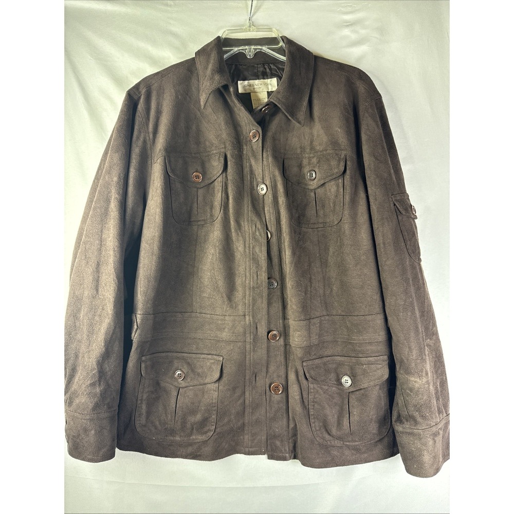 Jones New York Sport Faux Suede Shirt Jacket Women's Brown Button Shacket